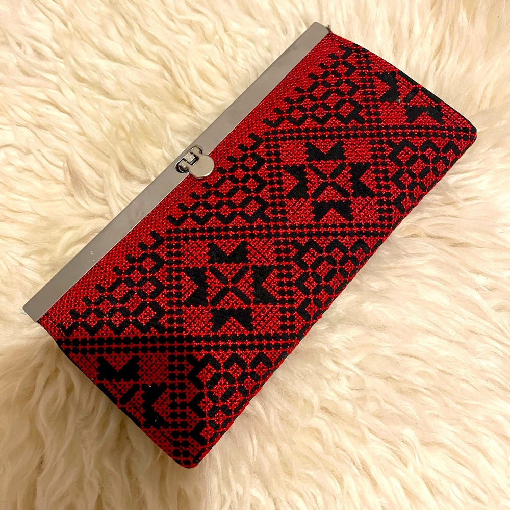Red and black embroidered wallet